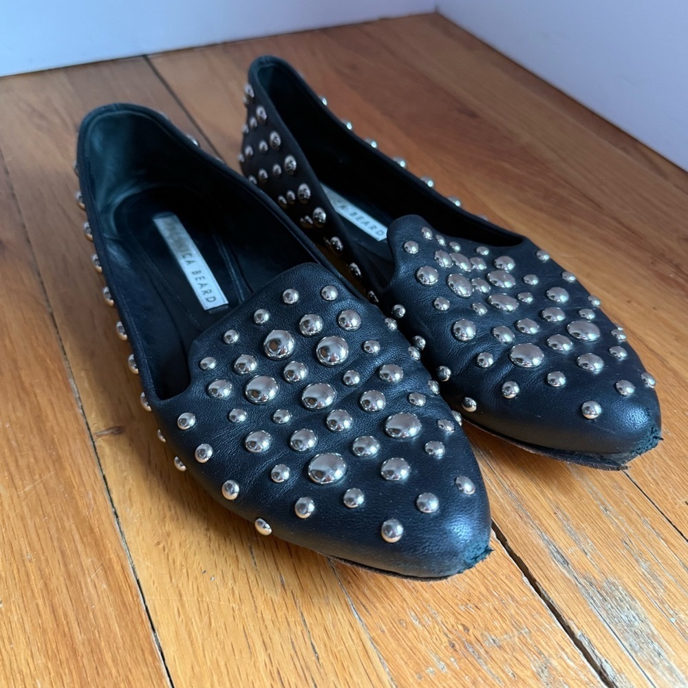 VERONICA BEARD Griffin Studded Nappa Leather Loafers Black Size 38.5‎ or 8.5